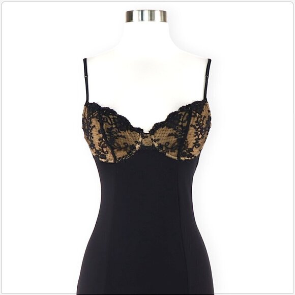 Cosabella Black Lace Trim Underwire Slip Bodycon Sexy Dress Cocktail Size 3  34C - Picture 3 of 5